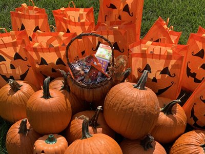 fall pumpkins and halloween candy bags